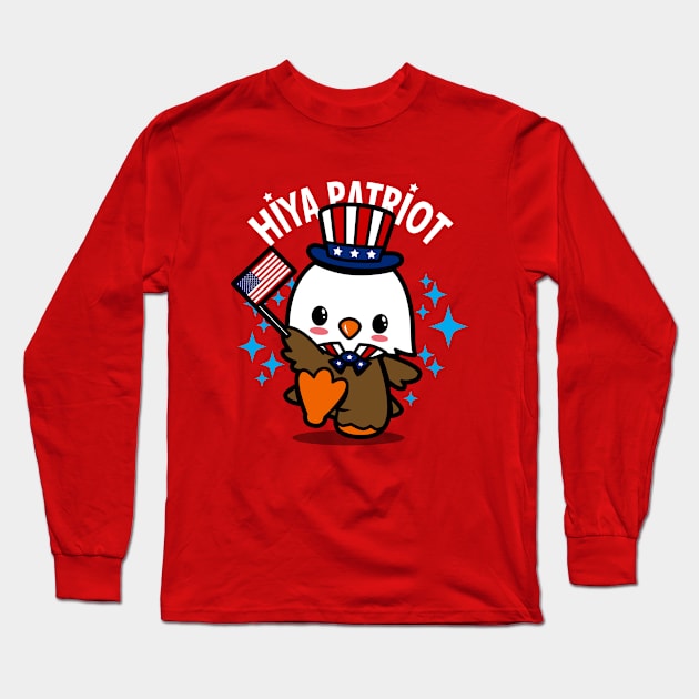 Proud American Independence Day Cute Kawaii Patriotic American Eagle Cartoon Long Sleeve T-Shirt by BoggsNicolas